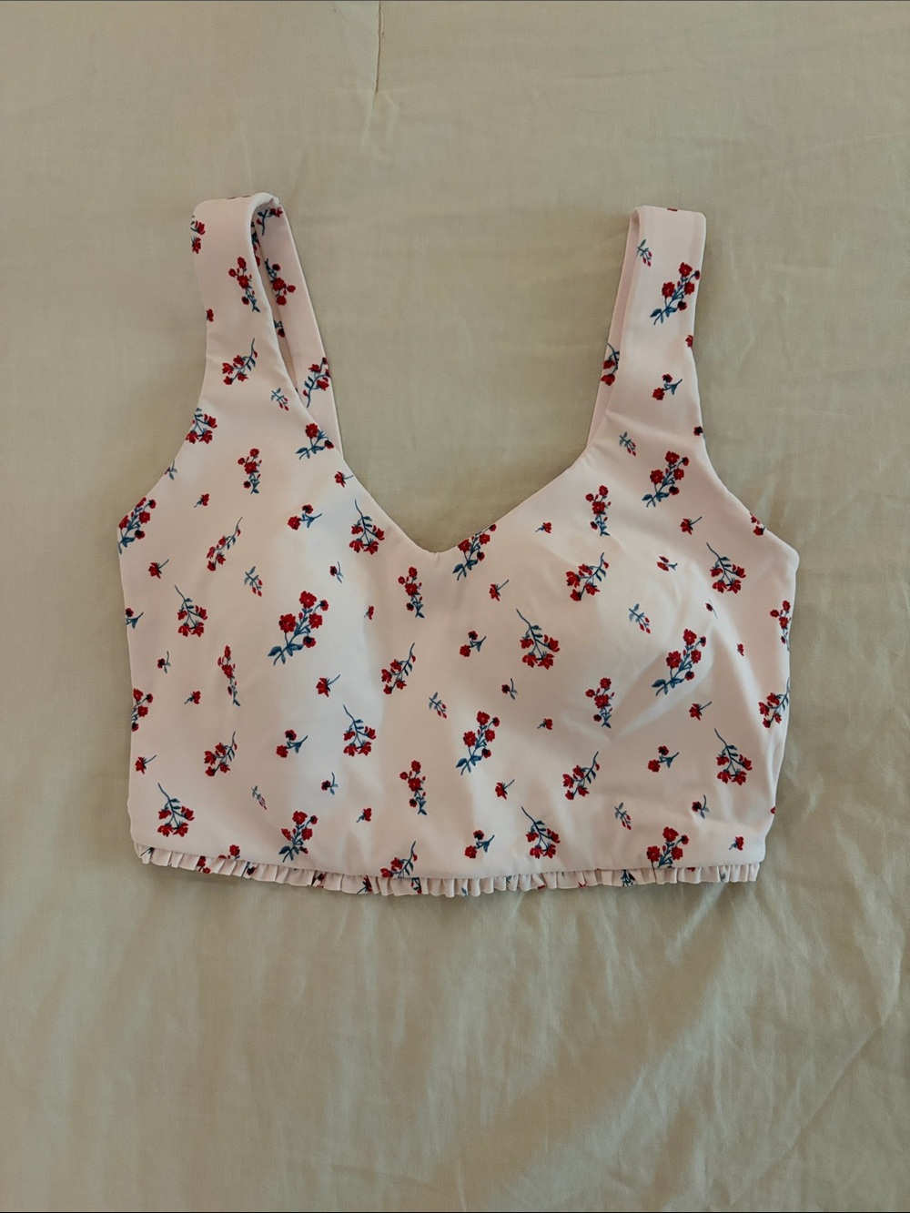 all in motion Light Pink Floral Crop Top with Red Blossoms